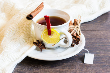 Spiced tea on rustic background