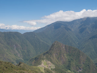 Machu Picchu view from Machu Picchu mountain, the ancient Inca city in the Andes, Cusco, Peru..