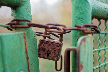 Rusty Padlock keeping a gate closed