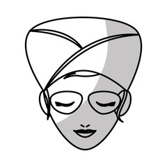sticker of woman face with relaxation mask. natural spa center concept. colorful design. vector illustration
