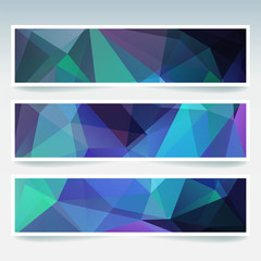 Abstract banner with business design templates. Set of Banners with polygonal mosaic backgrounds. Geometric triangular vector illustration. Blue, pink, purple colors.