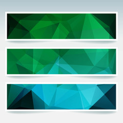 Set of banner templates with abstract background. Modern vector banners with polygonal background. Blue, green colors.