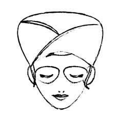 sticker of woman face with relaxation mask. natural spa center concept. colorful design. vector illustration