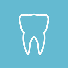 Tooth on a blue background vector silhouette. Health, medical or doctor and dentist office symbols. Oral care, dental, dentist office, tooth health, tooth care, clinic. Tooth logo. Tooth icon. Tooth