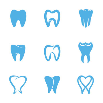 Tooth icons for stomatology, dentist and dental care clinics. Health Dent Logo design vector template linear style. Dental clinic Logotype concept icon.