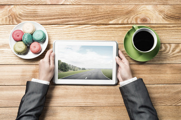 Businesswoman having coffee break