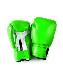 Green boxing gloves on a white background