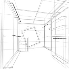 sketch design of interior shop ,3d render 