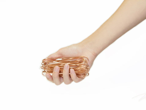 cooper wire in hand  isolated