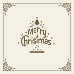 Wishing You A Merry Christmas. Christmas Tree with snowflakes. Greeting card, invitation, brochure, flyer design and retro ornament decoration. Vector illustration