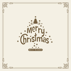 Wishing You A Merry Christmas. Christmas Tree with snowflakes. Greeting card, invitation, brochure, flyer design and retro ornament decoration. Vector illustration