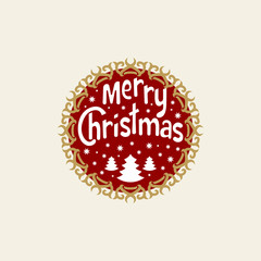 Wishing You A Merry Christmas. Christmas Tree with snowflakes. Christmas round element for Greeting card, invitation, brochure, flyer design. Retro ornament decoration. Vector illustration