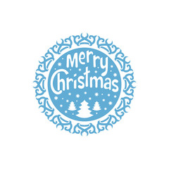 Wishing You A Merry Christmas. Christmas Tree with snowflakes. Christmas round element for Greeting card, invitation, brochure, flyer design. Retro ornament decoration. Vector illustration