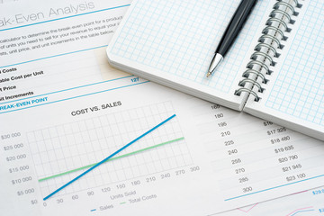 Personal notepad on business charts