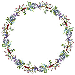 Watercolor wreath with hand painted pagan forest plants.