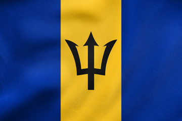Flag of Barbados waving, real fabric texture - obrazy, fototapety, plakaty