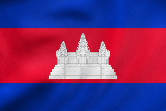 Flag of Cambodia waving, real fabric texture