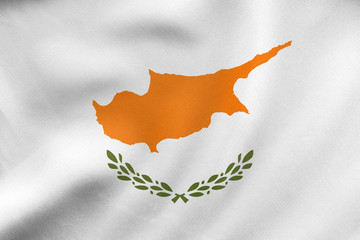 Flag of Cyprus waving, real fabric texture