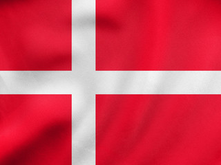 Flag of Denmark waving, real fabric texture