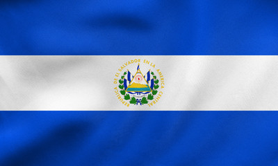 Flag of El Salvador waving, real fabric texture
