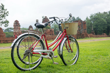 Fototapeta na wymiar Bicycle tour among the ruins of ancient Ayutthaya, Thailand