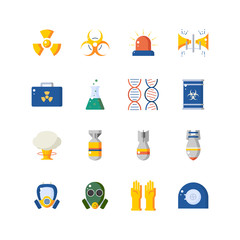 Nuclear danger and safety icon set. Colorful icons - 129112497