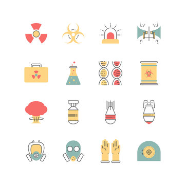Nuclear danger and safety icon set. Icons made in flat style