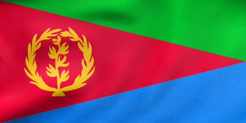 Flag of Eritrea waving, real fabric texture
