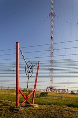 Communication wires at radio transmitter tower Liblice in Czech republic