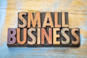 small business banner in wood type