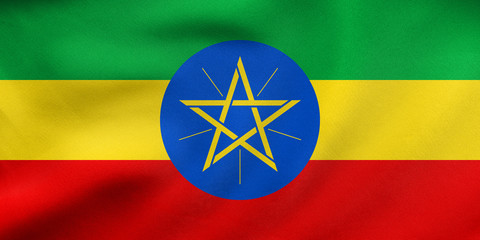 Flag of Ethiopia waving, real fabric texture