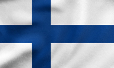 Flag of Finland waving, real fabric texture