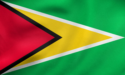 Flag of Guyana waving, real fabric texture