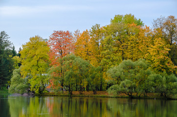 Autumn landscape in the Park with a lake