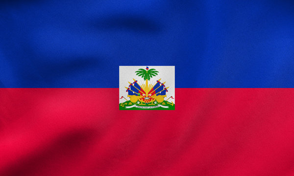 Flag of Haiti waving, real fabric texture