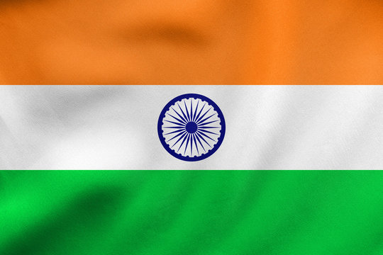 Flag of India waving, real fabric texture