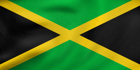 Flag of Jamaica waving, real fabric texture