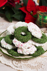Christmas green mint cookies - colorful shaped cookies  on old plate