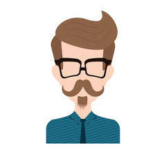 cartoon man face with glasses and mustache icon over white background. hipster style design. vector illustration