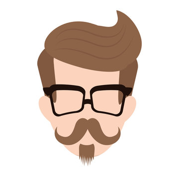 cartoon man face with glasses and mustache icon over white background. hipster style design. vector illustration