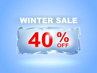 Icy winter sale banner to the specified percentage on a piece of