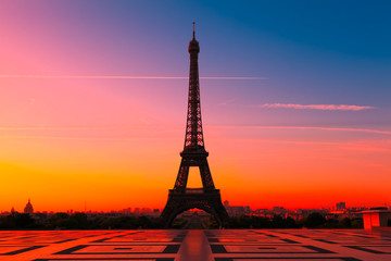 The Eiffel Tower in Paris at sunrise, France