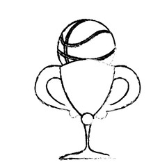 trophy with basketball ball icon inside over white background. vector illustration