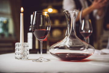 Sample of serving red wine