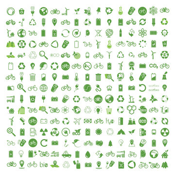 225 ecology & nature green icons set on white background. Vector