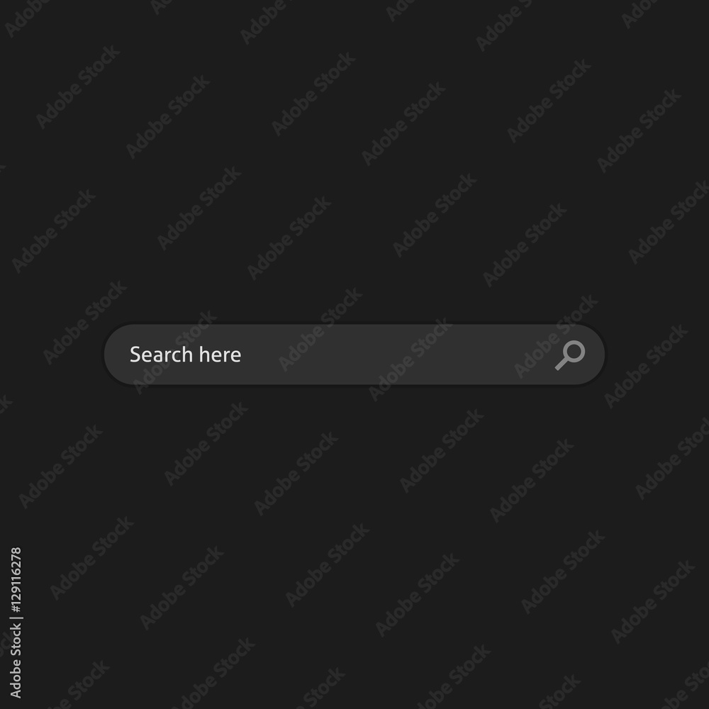 Poster search bar vector illustration on dark black background, simple search box field ui element