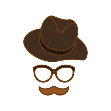 glasses and mustache and hat icon over white background. hipster style design. vector illustration