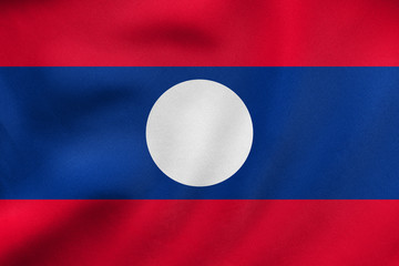 Flag of Laos waving, real fabric texture