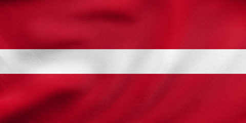 Flag of Latvia waving, real fabric texture