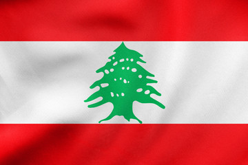 Flag of Lebanon waving, real fabric texture